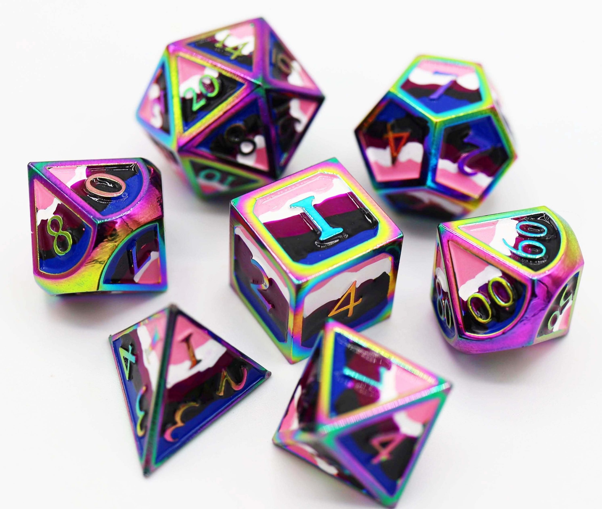 Gender Fluid Pride Flag RPG Metal Dice Set