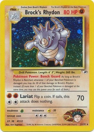 Brock's Rhydon - 002/132 (G1) Holo Rare - Light Play Unlimited Holofoi